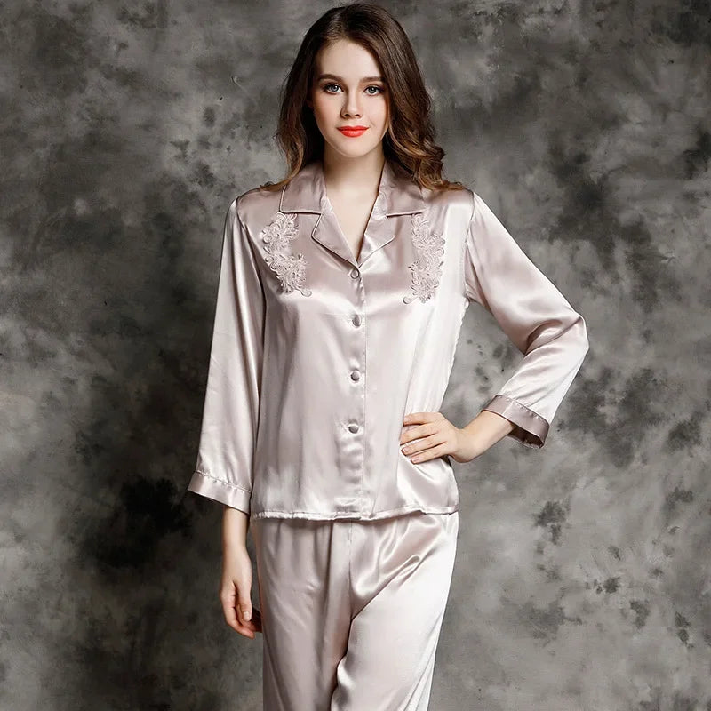 Silk Pajamas Women's Mulberry Spring Autumn Service Long-Sleeved