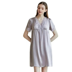 Silk Nightgown - Lace Short Sleeves Chest Pads Elegant Sleepwear