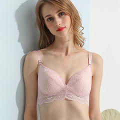 Silk Lace Bra Push-Up 100% Natural Silk Wire-Free Thin Padding White & Pink