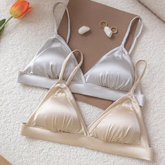 Silk Bra Wireless Underwire Sleep Padded Triangle V Neck Everyday