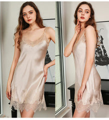 Silk Nightgown - Lace Backless Sling Sleep Dress