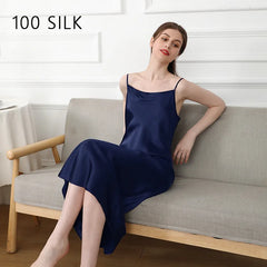 Silk Nightgown - Sexy Long Sleep Dress Spaghetti Straps