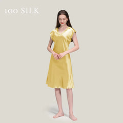 Silk Nightgown - Short Sleeve V Neck Sexy Sleep Dress