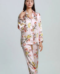 Silk Pajamas Printed Female Summer Long-sleeved Home Suit