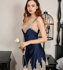 Silk Nightgown - Lace Backless Sling Sleep Dress