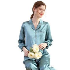 Silk Pajamas - Ruched Sleeves Elegant Casual Loungewear