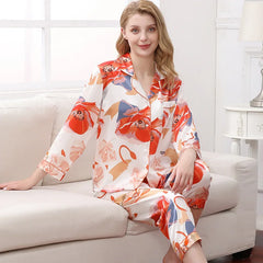 Silk Pajamas - 100% Real Print Long Sleeve Sleepwear