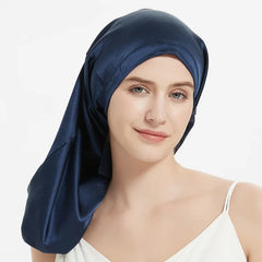 Silk Bonnets Hair Cap Long with Elastic Tie Adjustable