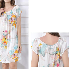 Silk Nightgown - Short Sleeve Women's Fashion Casual