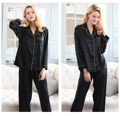 Silk Pajamas - Women's Long-Sleeve Set With Pockets