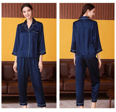 Silk Pajamas - Women's Long-Sleeve Set With Pockets