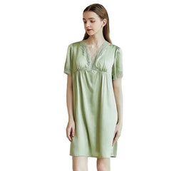 Silk Nightgown - Lace Short Sleeves Chest Pads Elegant Sleepwear