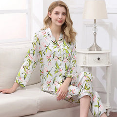 Silk Pajamas - 100% Real Print Long Sleeve Sleepwear