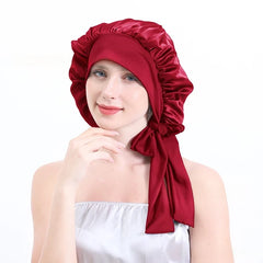 Silk Bonnets 100% Pure Large Sleeping Cap Care with Elastic Tie Curly