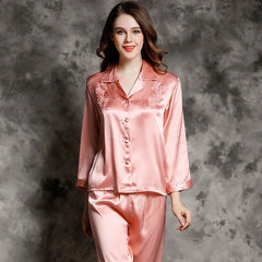 Silk Pajamas Women's Mulberry Spring Autumn Service Long-Sleeved