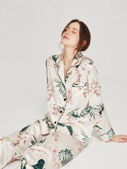 Silk Pajamas - Floral Print Long Sleeve Two Piece Sleepwear 2025