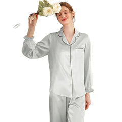 Silk Pajamas - Ruched Sleeves Elegant Casual Loungewear