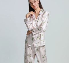 Silk Pajamas Printed Female Summer Long-sleeved Home Suit