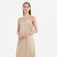 Silk Dress Woman Silk Solid Spaghetti Strap Long Elegant Chic Clothes