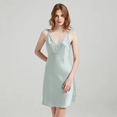 Silk Nightgown - Lace V Neck Sexy & Comfortable Sleepwear