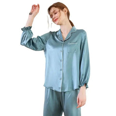 Silk Pajamas - Ruched Sleeves Elegant Casual Loungewear