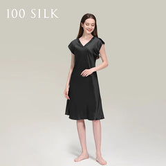 Silk Nightgown - Short Sleeve V Neck Sexy Sleep Dress