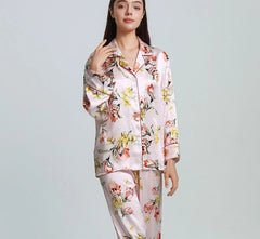 Silk Pajamas Printed Female Summer Long-sleeved Home Suit