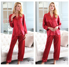 Silk Pajamas - Women's Long-Sleeve Set With Pockets