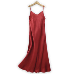 Silk Dress Elegant Women Strap Solid Color Simplicity