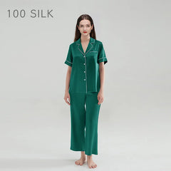 Silk Pajamas - Premium 100% Silk Sleepwear Short Sleeve & Long Pants