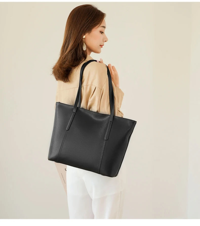 Tote Bag Women's Split Leather Winter Office Lady Large Fashion