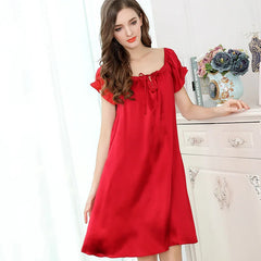 Silk Nightgown - Elegant Lace Short Sleeve & Simple Sleepwear