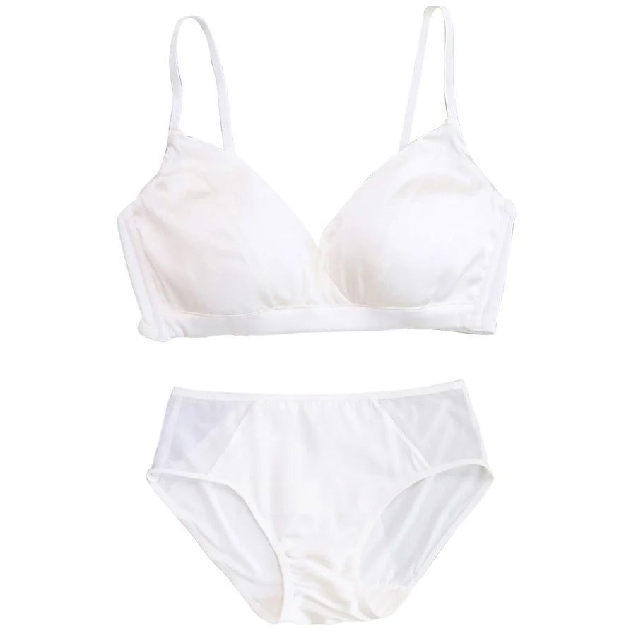 Silk Bra Set -  Wire-Free Thin Mold Cup Blue & Black