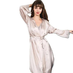 Silk Nightgown - Sexy Lace Long Sleeve French Robe - LANI SILK 