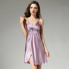 Silk Nightgown - Spaghetti Straps Lace Summer Sleepwear 2025