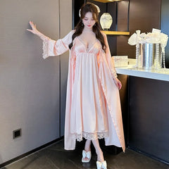 Silk Dress Satin Suit Lace Nightdress Kimono Sleepwear Lady