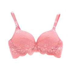 Silk Lace Bra Push-Up 100% Natural Silk Wire-Free Thin Padding White & Pink