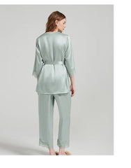 Silk Pajamas - Sleeves Long Pants Elegant Homewear