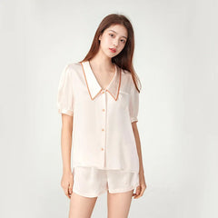 Silk Pajamas - Short Sleeve & Shorts Elegant Embroidered