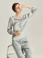 Silk Pajamas Mulberry Set Round Neck Silky Comfortable Fall Winter