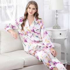 Silk Pajamas - 100% Real Print Long Sleeve Sleepwear