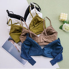 Silk Bra Set -  Wire-Free Thin Mold Cup Blue & Black