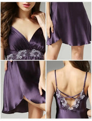 Silk Nightgown - Spaghetti Straps Lace Summer Sleepwear 2025