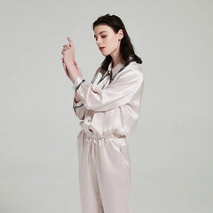 Silk Pajamas - Long Sleeve Turndown Collar Breathable Loungewear