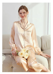 Silk Pajamas - Ruched Sleeves Elegant Casual Loungewear