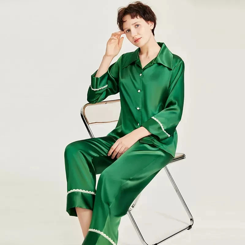 Silk Pajamas - Long Sleeve & Pants Soft Homewear