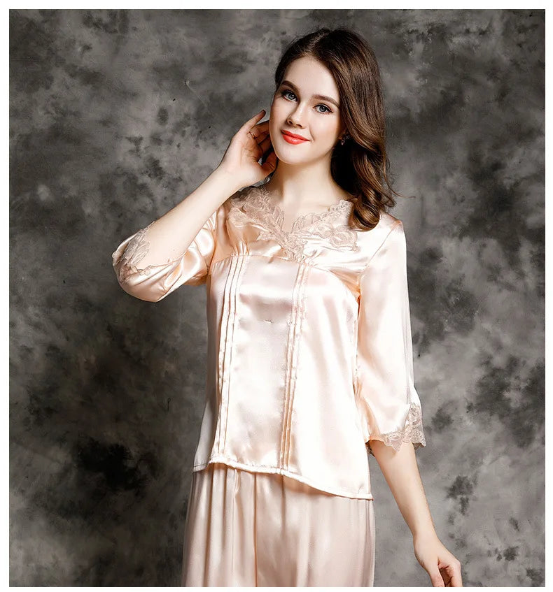 Silk Pajamas - V Neck Long Sleeve Elegant & Comfortable Loungewear