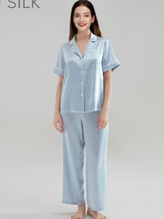 Silk Pajamas - Premium 100% Silk Sleepwear Short Sleeve & Long Pants