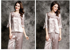 Silk Pajamas - V Neck Long Sleeve Elegant & Comfortable Loungewear