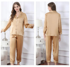 Silk Pajamas - Women's Long-Sleeve Set With Pockets